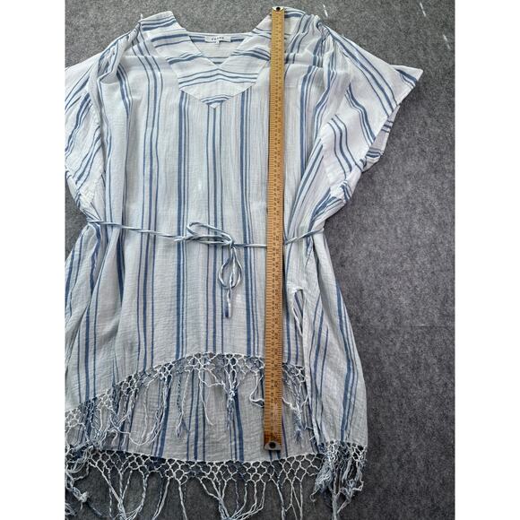 Frame Women's S Blue/ White‎ Striped Cotton Gauze Boho Fringe Cover up Dress - Picture 3 of 8